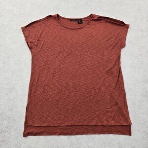 Tahari Modal Blend Short Sleeve Blouse Top Size Small High-Low Hem Boxy Fit Slit